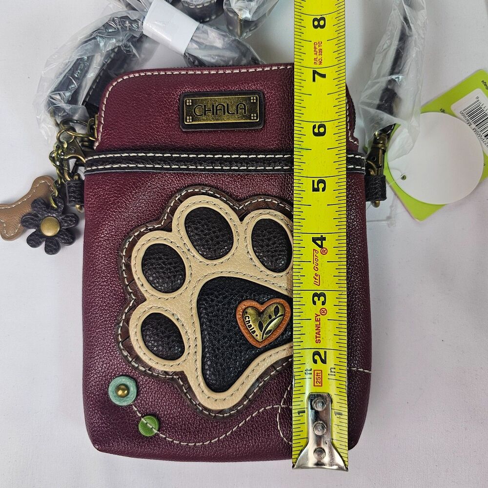 Chala Paw Print Crossbody Phone Bag Maroon NWT Vegan Dog Lover Purse - Picture 10 of 12